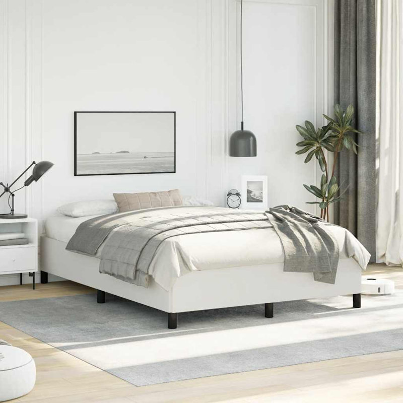 Darrisha Bed Frame, Upholstered Platform Bed Frame, No Mattress, Full, White
