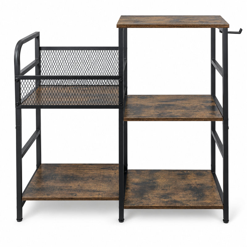 Support pour platine vinyle avec rangement pour jusqu'à 300 disques, présentoir à disques, étagère pour haut-parleur et crochet pour casque, brun rustique