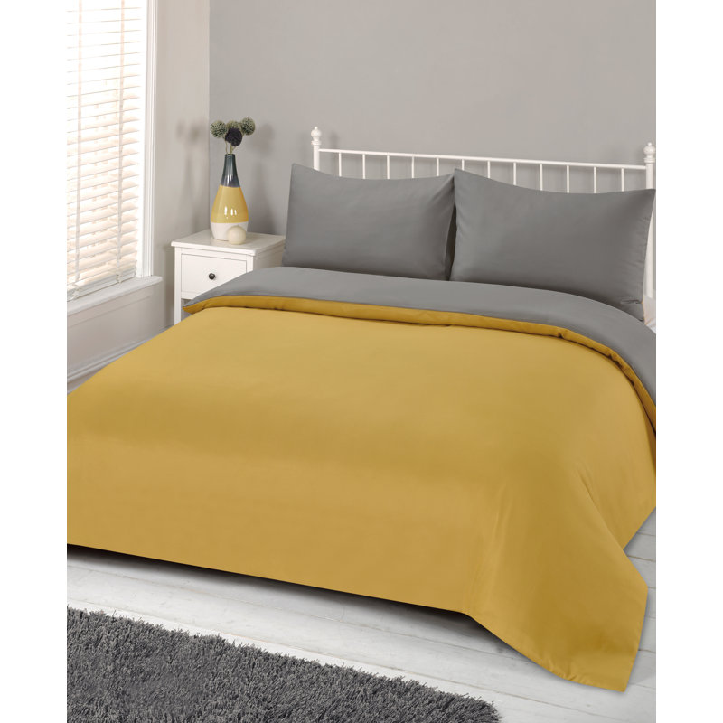Hufsah Microfibre Reversible Duvet Cover Set, Double - 2 Standard Pillowcases, Ochre/Silver