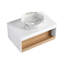 Meuble-lavabo flottant de 30 po avec lavabo vasque en marbre veiné doré, meuble-lavabo mural avec tablette ouverte, finition blanche avec décor en bois, conception moderne peu encombrante (livré en 2 boîtes)