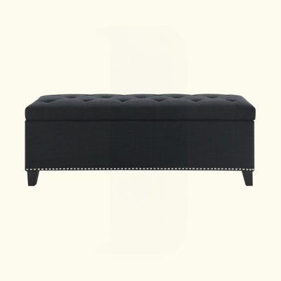 Storage Ottoman, Storage Bench With Safety Close Hinge, Linen Button-Tufted Ottoman For Living Room, Entryway, Hallway, Foot Rest, Support 500Lbs