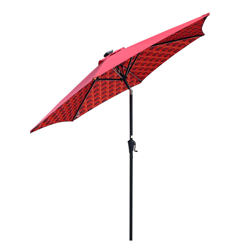 Parasol de patio en acier durable avec lumières à DEL solaires, orange 9 pi