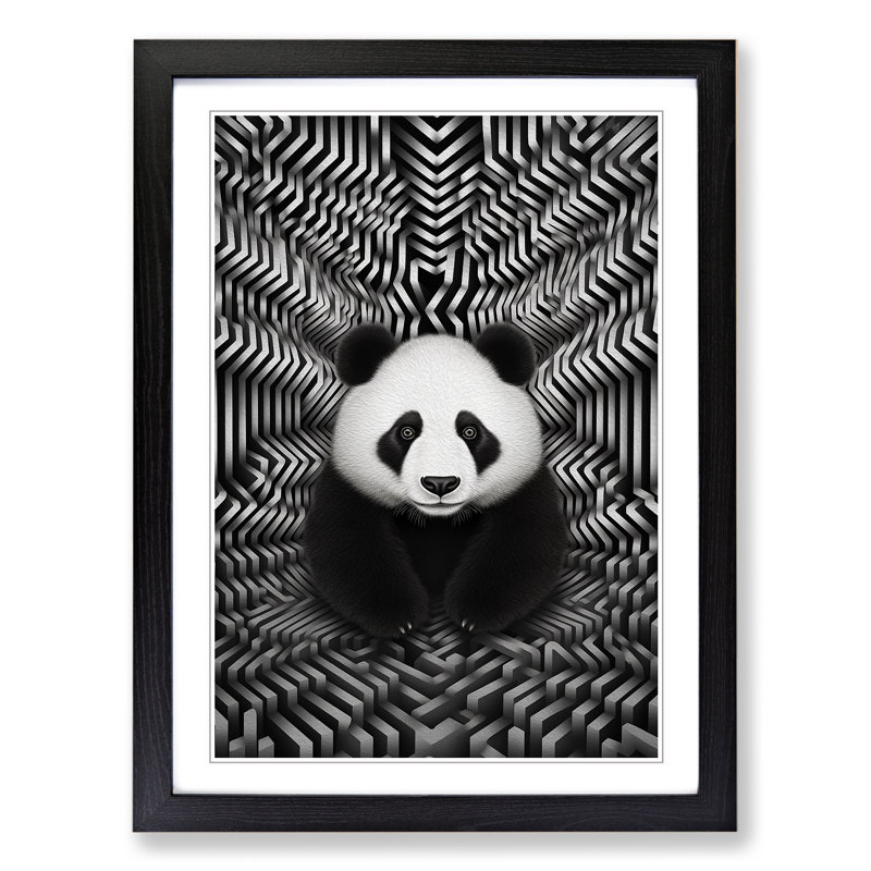 Panda Op - Single Picture Frame Print on Wood, 46cm H x 34cm W x 2cm D, Black Framed