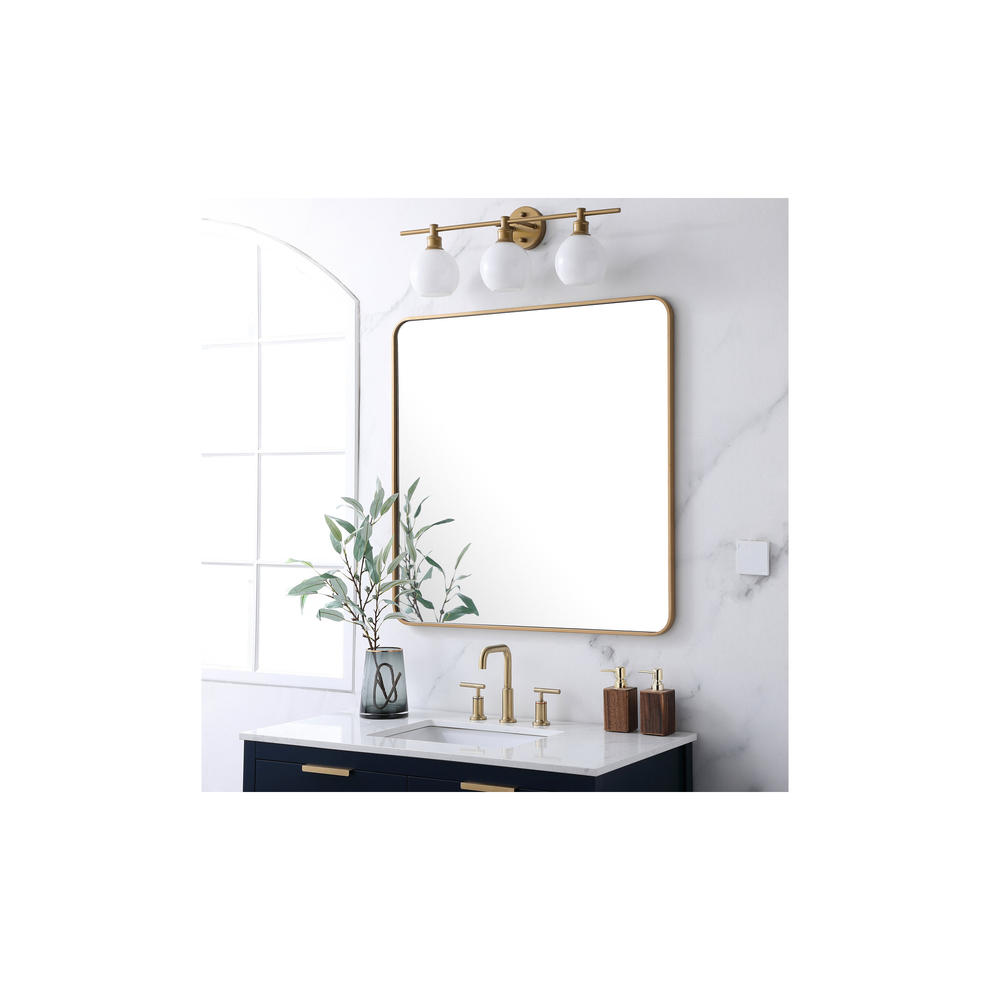 Sabine Metal Rounded Rectangle Wall Mirror, Brass, 36" x 36"