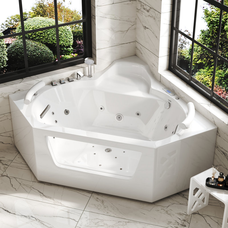 Baignoire tourbillon à alcôve en alcôve de 61,8 po en cascade, baignoire d'angle en acrylique et lumières DEL de chromothérapie CASAINC