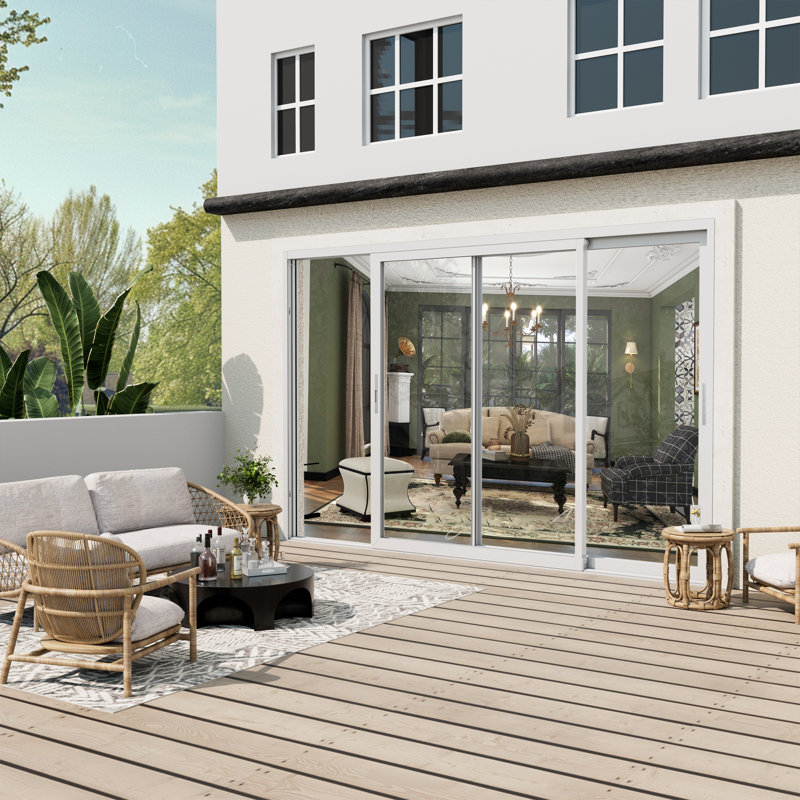 Porte de patio coulissante avec quincaillerie blanc, verre transparent, 120 po x 80 po