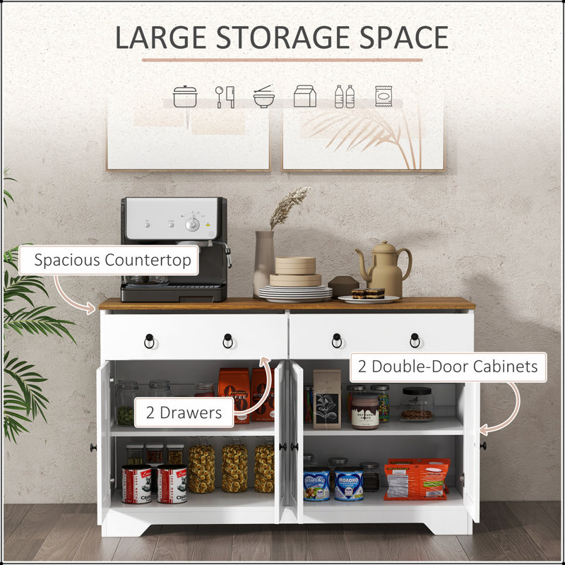 Sideboard, Buffet Cabinet with 2 Drawers, 2Storage Cabinets, 4 Barn-Style Doors