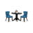 3 Piece Kitchen Table Set for Small Spaces Contains a Round Dining Table with Pedestal and 2 Blue Linen Fabric Parson Chairs, 42x42 Inch, Black-132883352-132883353
