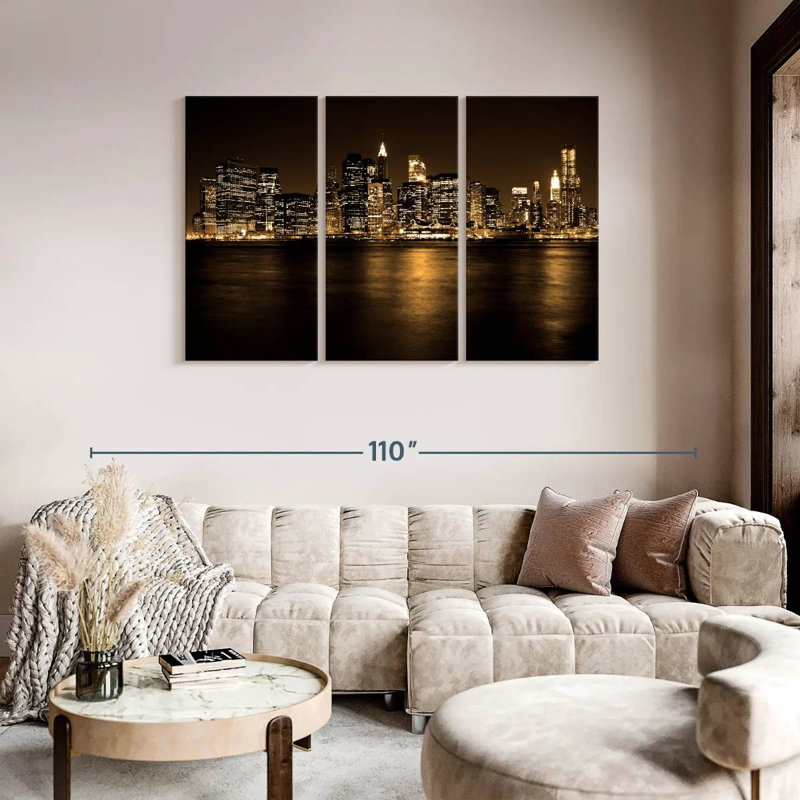 " Manhattan NYC Skyline " 3 - Pieces, 48" H x 74" W x 1.25" D