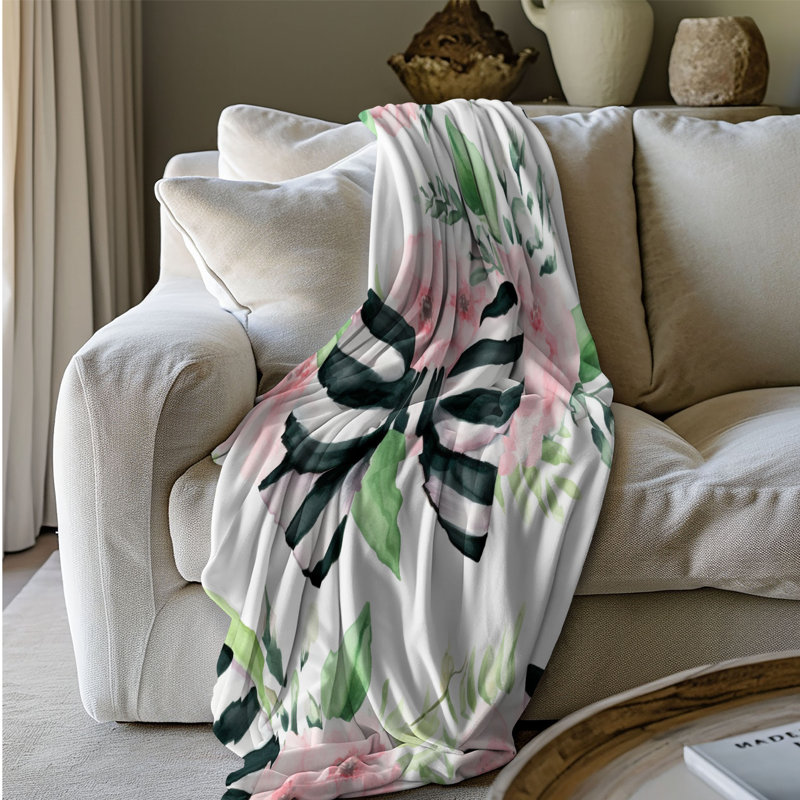 Elegant Black Striped Bow - couverture sherpa de qualité supérieure 1 pièce, Lit simple