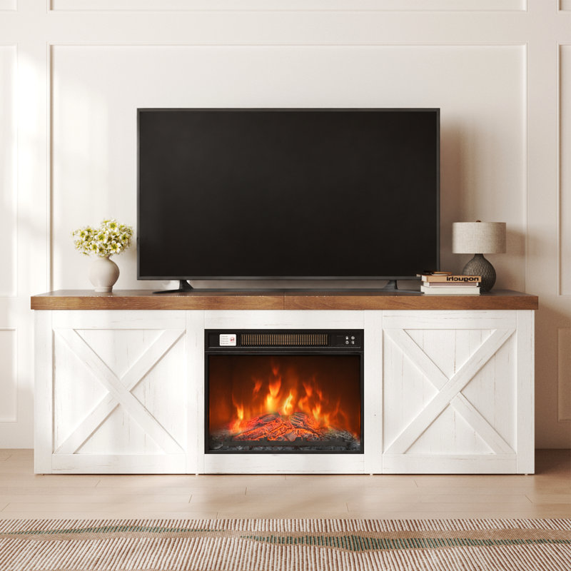 Meuble télé moderne avec foyer électrique inclus, Téléviseur jusqu'à 65 po (blanc)