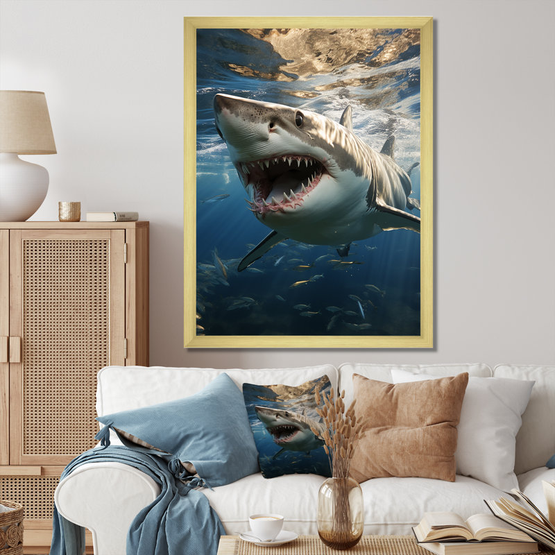 " Grey Blue Shark Elegance I ", Gold Picture Frame, 32" H x 24" W x 1" D