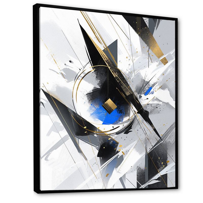 Bleu, noir, cubiste, symphonie I - impression, H 20 po x l 12 po x P 1 po, Cadre flottant noir