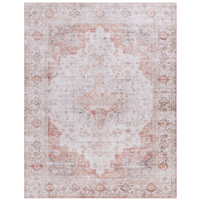 Tucson Windsor Machine Washable Non-Slip Area Rug In Light Grey & Rust