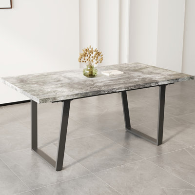 Rectangular 6 Dining Table, Elegant Design, Gray , 89.32 Lb Package Weight, Build,