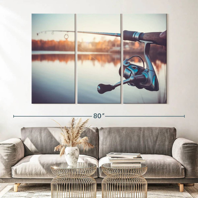 «Summer Lake Fishing», 3 pièces sur toile, H 42 po x l 65 po x P 1,25 po