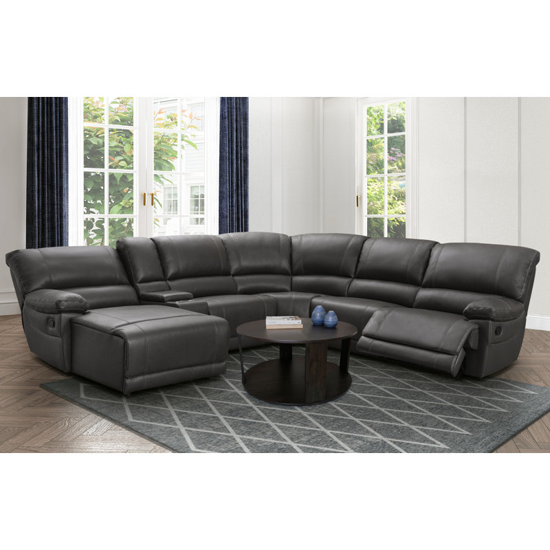 Volker Faux Leather Reclining Sectional Left Hand Facing, Gray Faux Leather