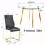 Une table ronde en verre trempé transparent de style minimaliste moderne avec des pieds en métal doré, jumelée à 4 chaises de salle à manger modernes à haut dossier en similicuir, apporte une expérience luxueuse.