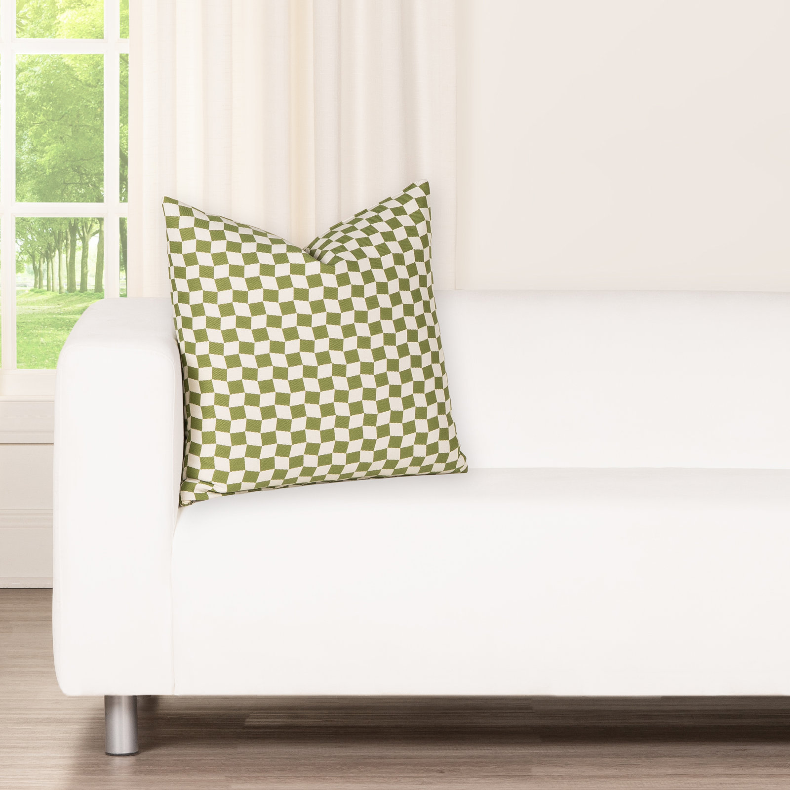 Deco Arch Accent Pillow, Feather, Green Geometric, Square 22"