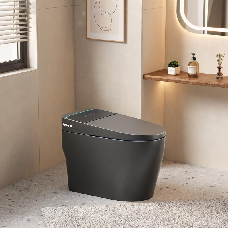 Toilettes monobloc intelligentes en céramique grise avec bidet intégré et ouverture/fermeture automatique de l'abattant