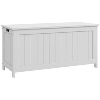 39.4" Storage Chest W/ 2 Safety Hinges, Wooden Box, White