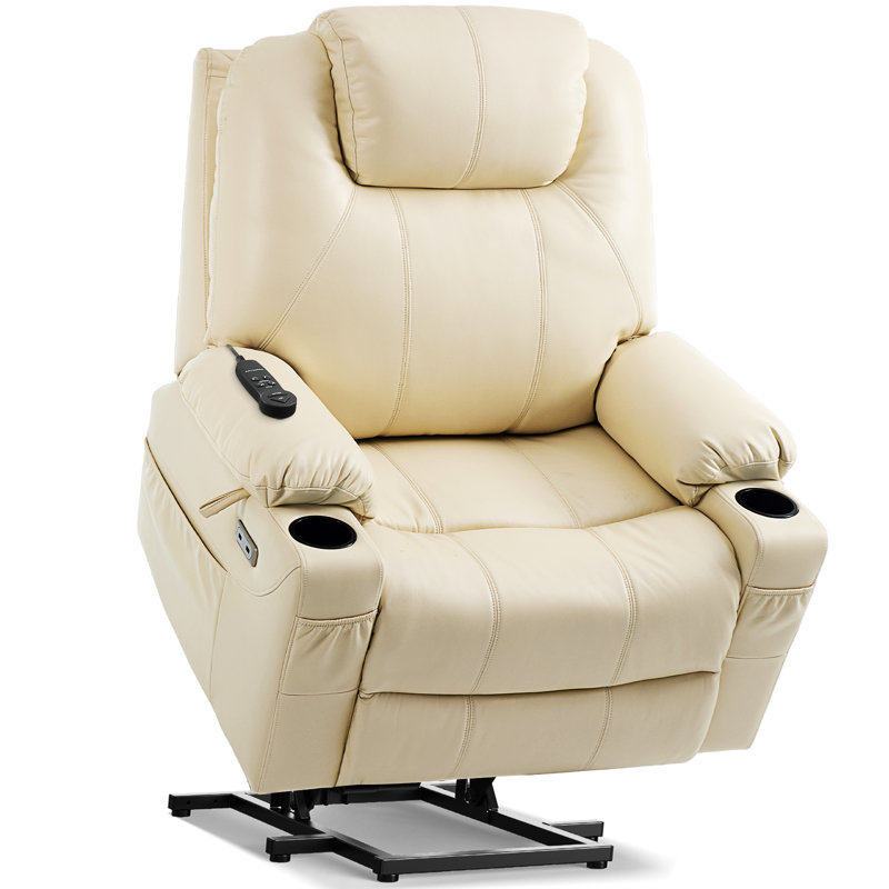 Dual Motor Power Lift Recliner Chair for Elderly with Massage and Heat, Electric Lift Chair for Big and Tall Adults, USB A&C, 2 Cup Holders (T6013 - Faux Leather, Cream White, Oversized)