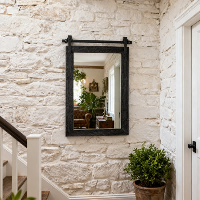 Rustic Farmhouse Solid Wood Accent Mirror Decorative Mirror Rectangle Bathroom Mirror Barn Wall Mirror