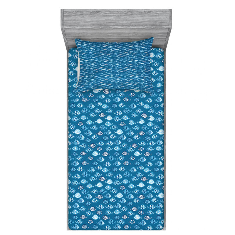 Fishes Microfiber Sheet Set, Twin Sheet Set with Fitted Sheet