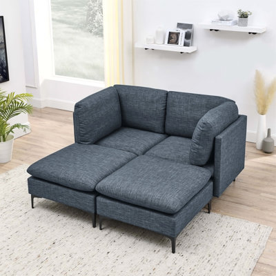Canapé modulaire en lin rembourré avec pieds en métal
