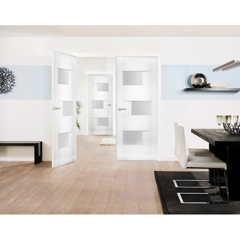 Sete Frosted Glass Standard White Doors, 48" x 84"