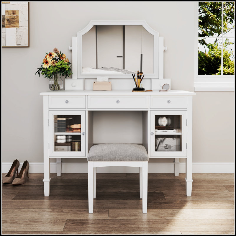 Meuble-lavabo de 44,4 pouces avec miroir réglable, rangement spacieux et design élégant pour les chambres à coucher modernes