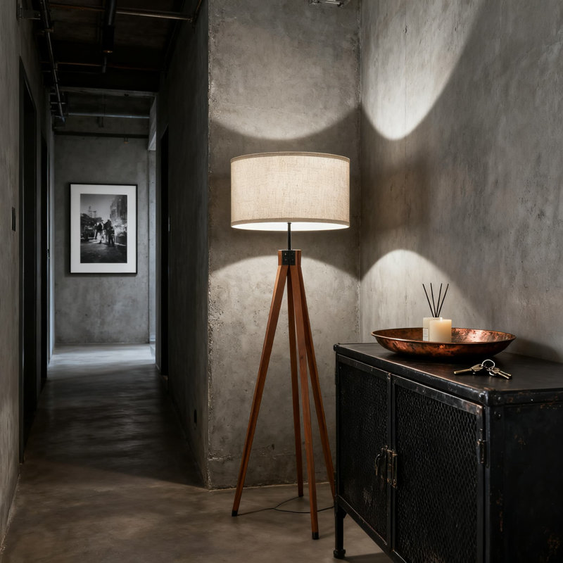 Lampe trépied avec éclairage à DEL à intensité variable et compatible avec les maisons intelligentes, lampe sur pied en bois massif pour le salon, la chambre à coucher et l'éclairage de bureau