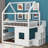 Full Size House Bed With Built-In LED Shelf Light & Open Shelf, Wood Playhouse Bunk Bed With Roof And Window, Safety Guardrails-800414423