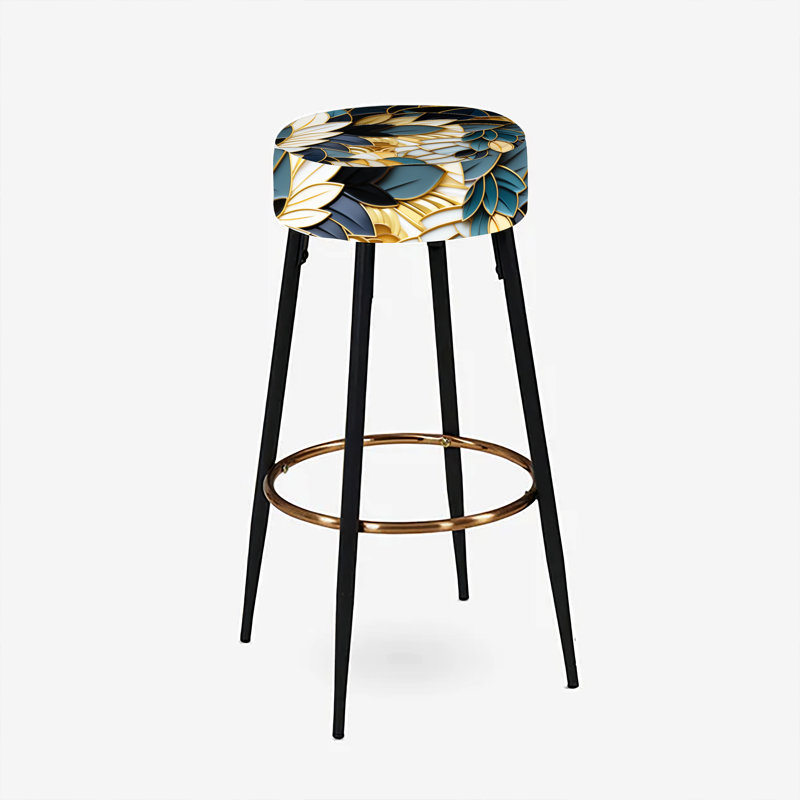 Ensemble de 2 tabourets de bar en marbre bleu riche et doré
