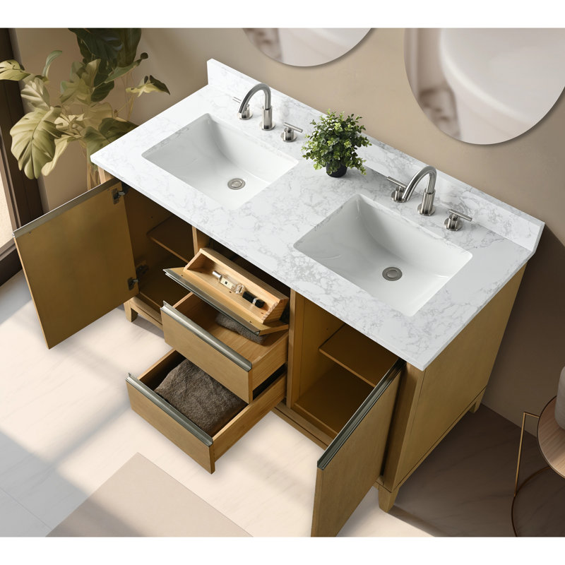54 meuble-lavabo double avec comptoir 54, Chêne naturel, 54", Lit double