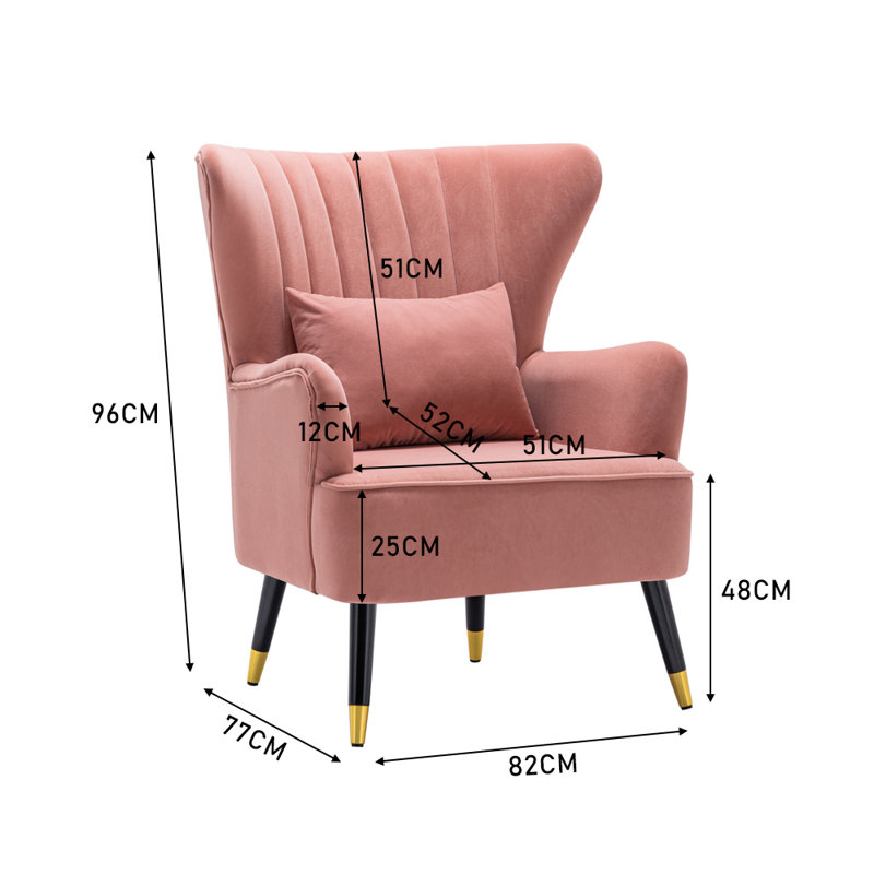 Devon Velvet Wingback Chair, Pink