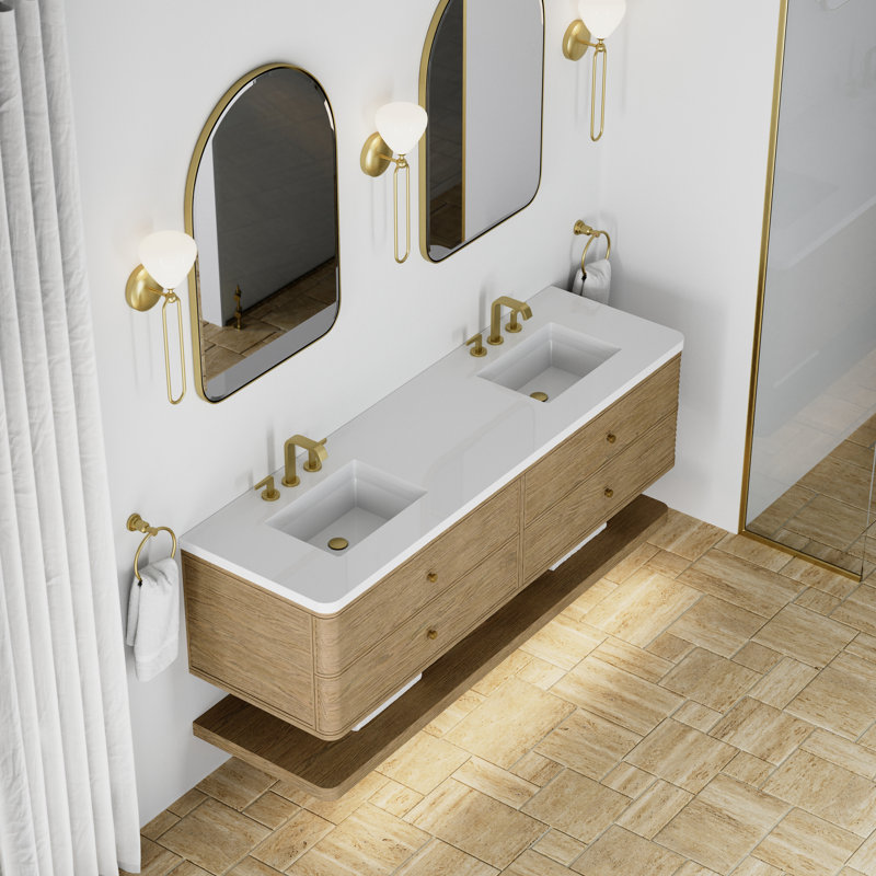 Allamari 72" W Double Vanity, White Zeus Silestone, 8" Widespread, Dune Mist