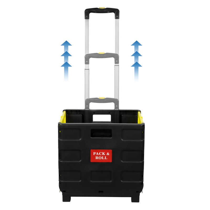 Compact Black and Yellow Folding Utility Cart with Telescoping Handle