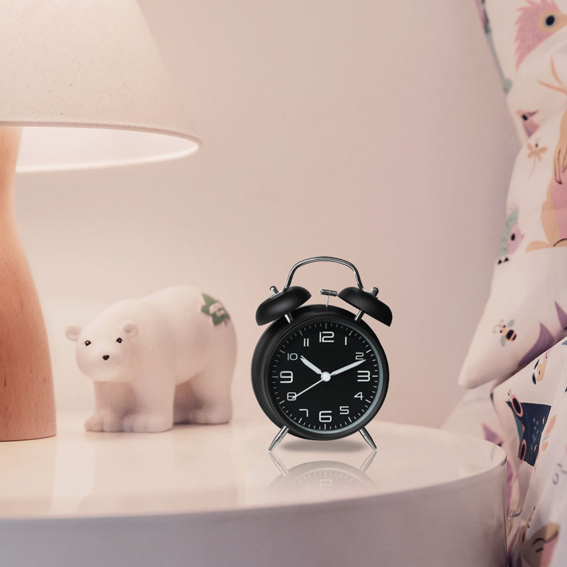 Réveil-matin à double cloche sans cadran - cadran 3D à cadre métallique avec fonction de rétroéclairage - horloge de table de bureau pour la maison et le bureau - noir minuit