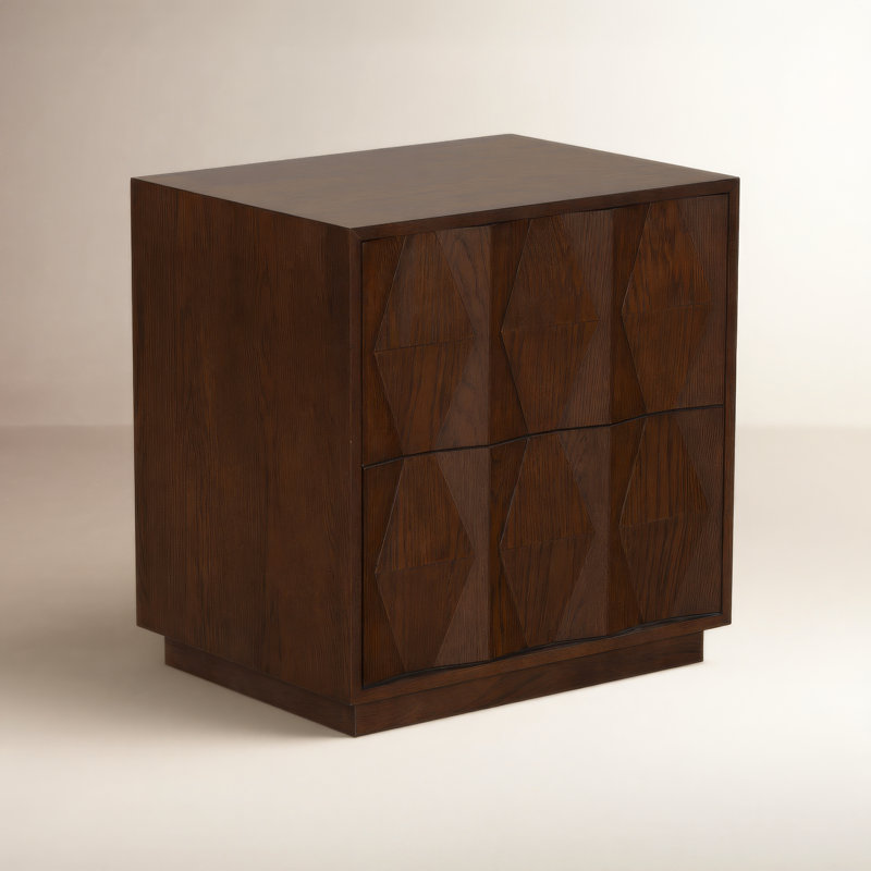 Riabelle Wood 2 Drawer Nightstand, Walnut