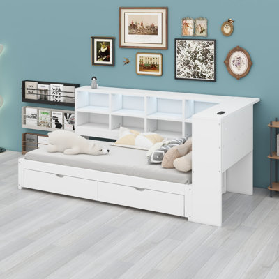 Storage Daybed with Drawers, Shelf, LED Light, and USB Ports