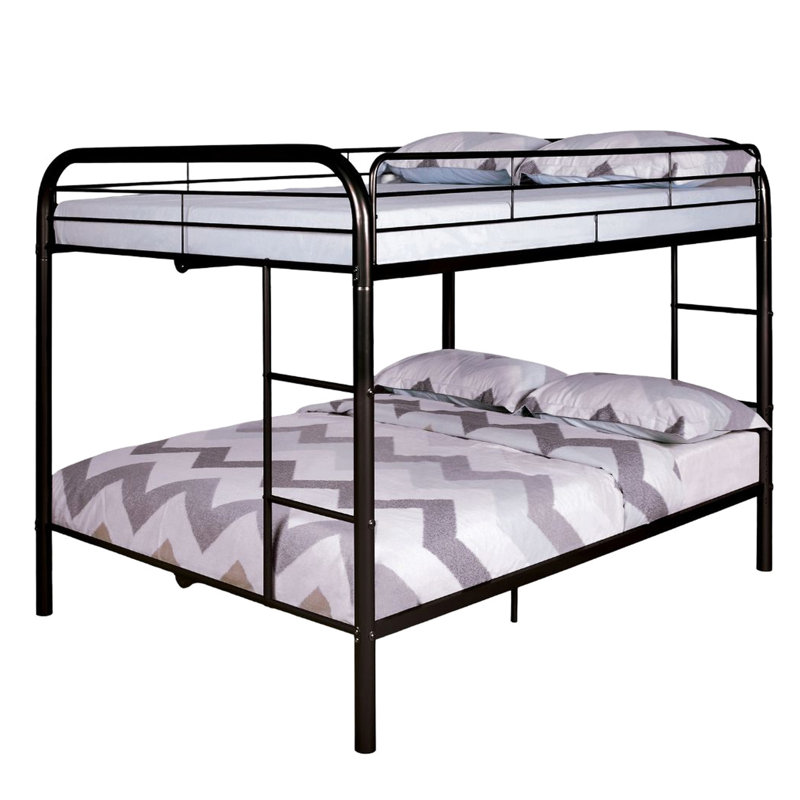 Lit superposé double au-dessus en métal noir contemporain avec attaché pour économiser de l'espace dans la chambre à coucher moderne intégré brillant