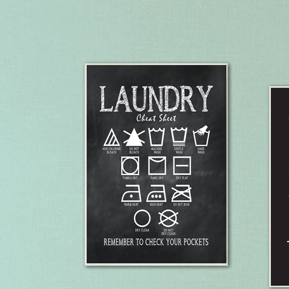 « Laundry Cheat Sheet », art textuel, 10 po x 15 po, Plaque murale