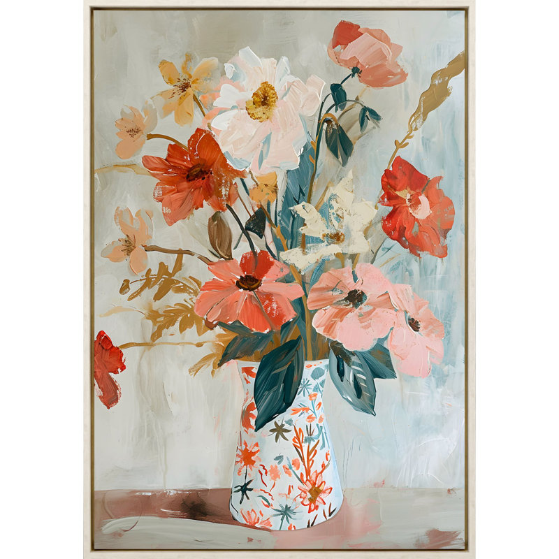 Spring Soiree Floral Canvas Wall Art with Whitewash Frame