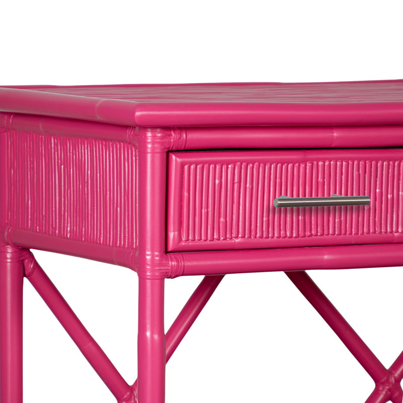 54'' Wide 3 Drawer Rattan Wood Sideboard, Hot Pink