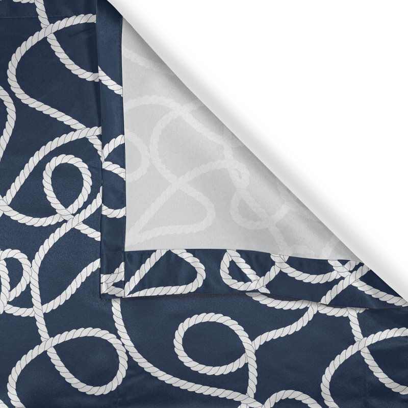 Red Barrel Studio® Navy Grommet Curtain Decorative 2-Panel Window Drapes, 50"x72", Navy Blue and White, 50" W x 84" L
