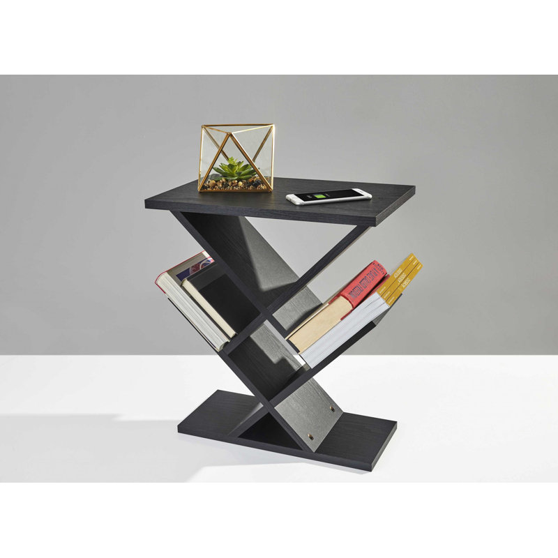 Black Wood and Metal Rectangular Accent Table