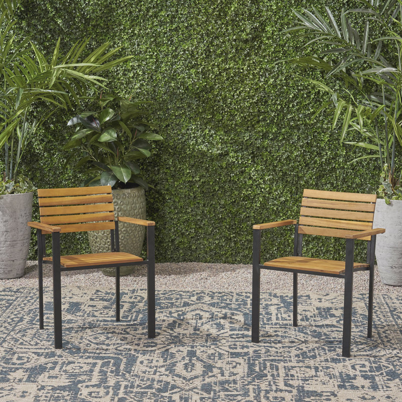Patio Chair Wood and Metal Chair(Set of 2)
