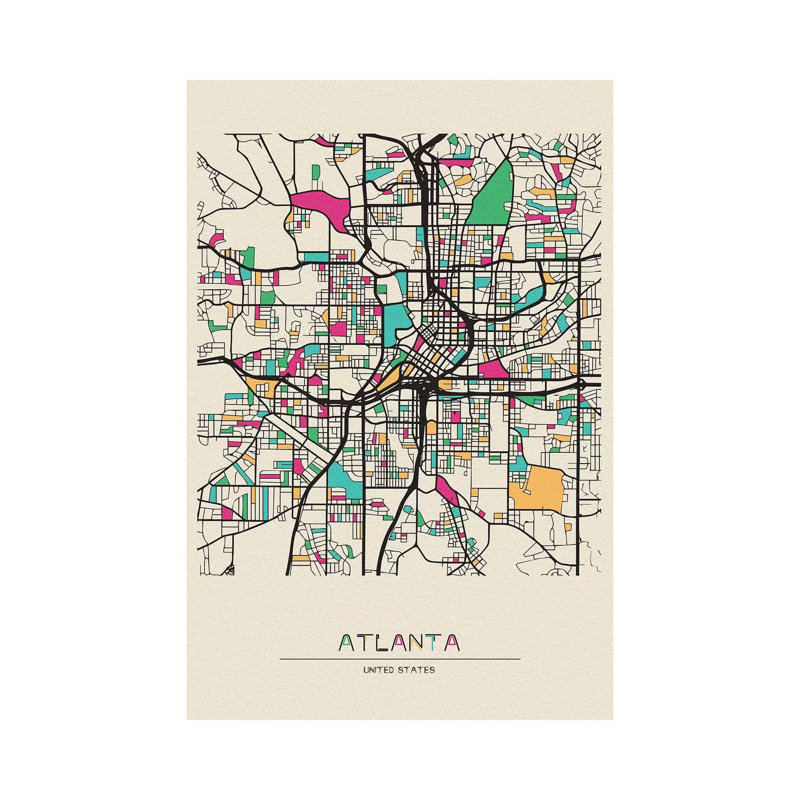 «Atlanta, Georgia Map» par Ayse Deniz Akerman - impression sur toile tendue, H 60 po x l 40po x P 1,5 po