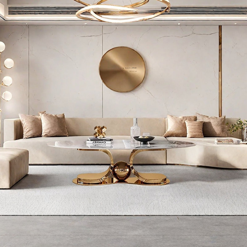 Modern simple coffee table, 15.7" H x 55.1" L x 31.5" W, Gold
